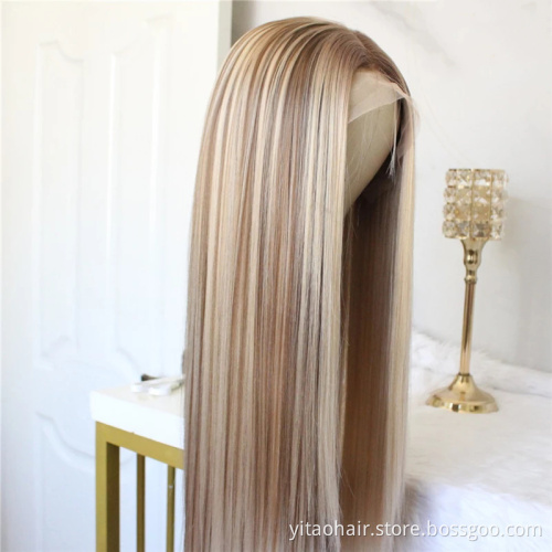 Transparent  Lace Front Blonde Lace Front Wig Ombre Synthetic Hair Wig Middle Part  synthetic hair wigs with highlights